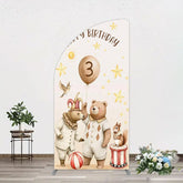 Aperturee - Aperturee Teddy Circus Happy Birthday Cartoon Half Moon Arch Backdrop